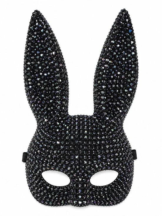 Black Rhinestone Bunny Ears Mask New