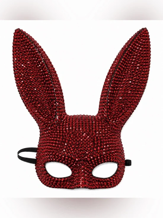 Siam Red Rhinestone Bunny Ears Mask New
