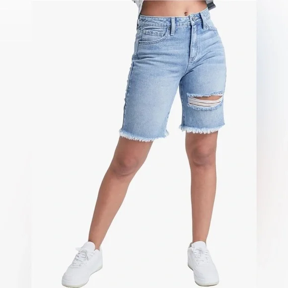 YMI Junior High Rise Frayed Distressed Raw Hem Boyfriend Denim Shorts size 11