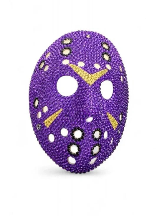 Jason Purple Black  & Gold Crystal Diamond Bling Sparkly Hockey Mask Horror New