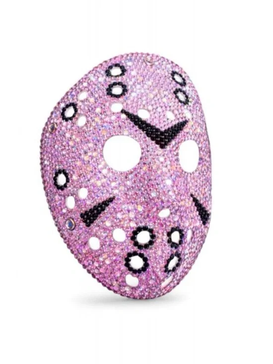 Jason Light Rose Pink & Black Crystal Bling Sparkly Hockey Mask Horror New