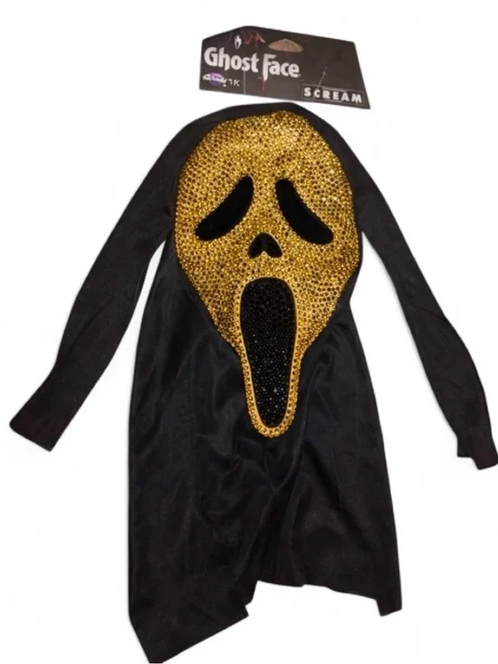 Gold & Jet Black Crystal Diamond Sparkly Ghost Face Scream Horror Mask New