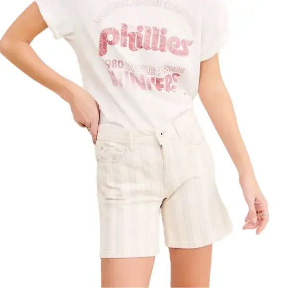 Anthropologie Pilcro High Rise Striped Slim Boyfriend Denim Shorts Size 26