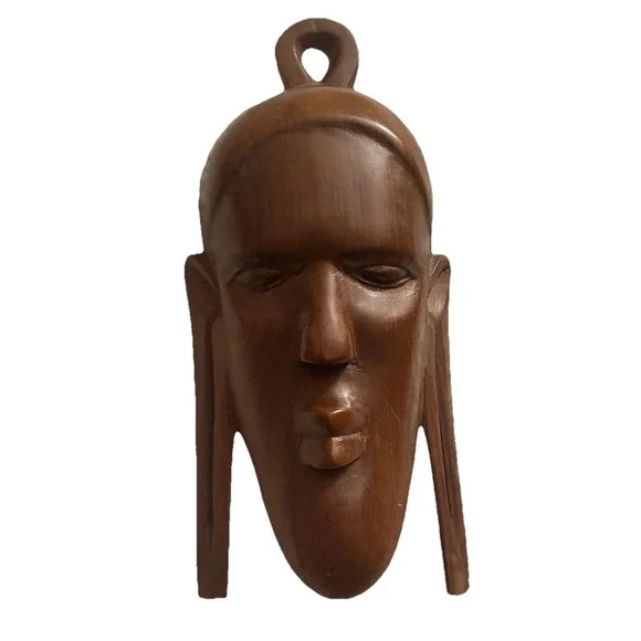 Vintage Hand-Carved Wooden Tribal Mask Wall Hanging 8in