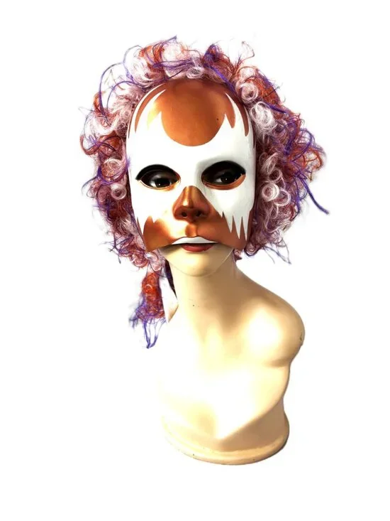Rare VTG  90's Cesar Group Halloween Carnival Bronze White Mask W/wig NWT NOS