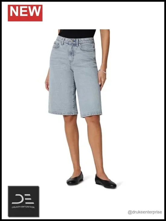 Mid-Rise Relaxed-Fit Long Denim Shorts with Stretch Women's Bermuda Shorts