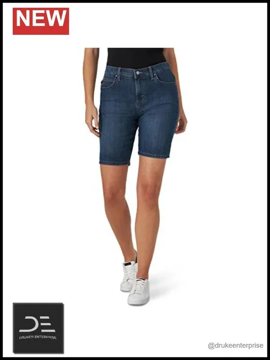Relaxed Fit Bermuda Shorts Denim Mid-Rise 10in Inseam 5 Pockets