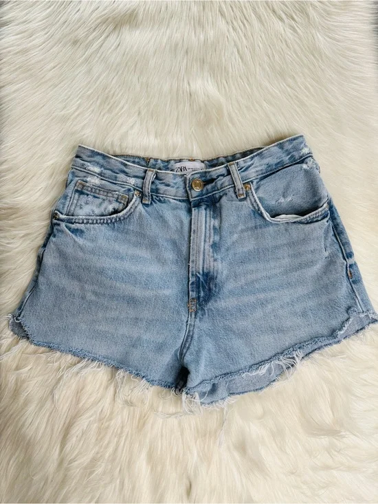 Zara High Rise Light Wash Denim Cut Offs