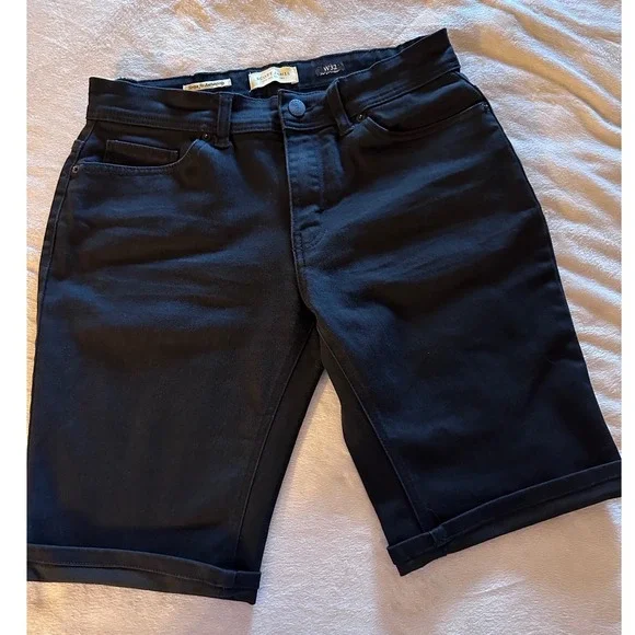 Scott James Black Denim Bermuda Shorts W32 Cuffed Five Pocket Casual Bottoms