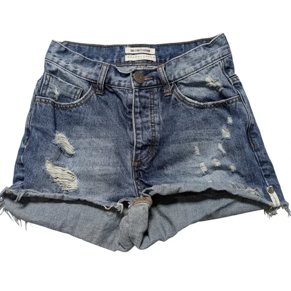 One Teaspoon High Waist Bonita Distressed Denim Shorts Blue Size 25 Button Fly