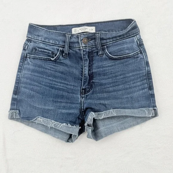 Abercrombie & Fitch Jean Shorts Womens 24/00 Blue Excellent High Rise Raw Hem