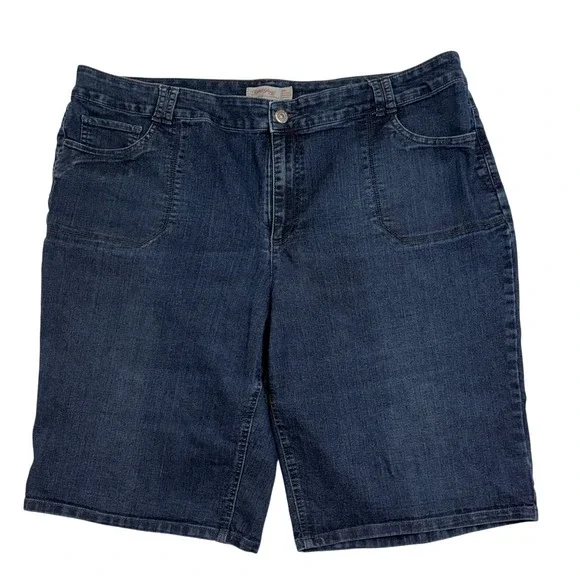 Faded Glory Denim Shorts Women's 26W Dark Wash Stretch Bermuda Casual EUC‎