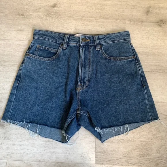 Paper Denim & Cloth Women Blue High Rise Raw Hem Denim Shorts Size‎ 30