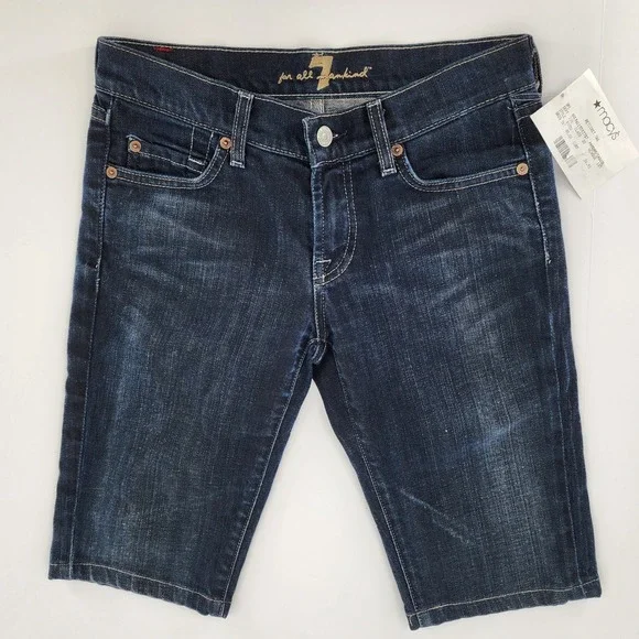 7 For All Mankind Dark Wash Bermuda Shorts 26 Denim NEW Y2K Indie Sleaze