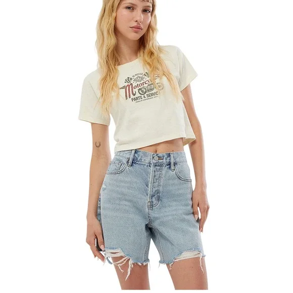 PACSUN Light Blue‎ High Waisted Relaxed Cutoff Denim Shorts Light Indigo Size 23