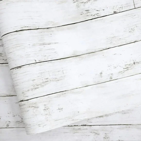 White Gray Wood‎ Paper 17.71 in X 118 in Self-Adhesive Removable Wood Peel