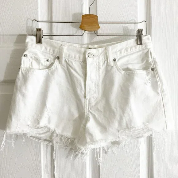 Free People We The Free Sofia High Rise White Denim Shorts Raw Hem Size 29