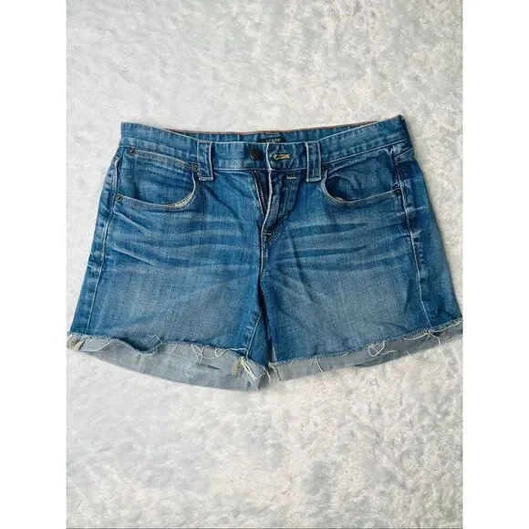 J. Crew Womens Medium Wash Blue Stretch Mid Rise Denim Cutoff Shorts Size 2