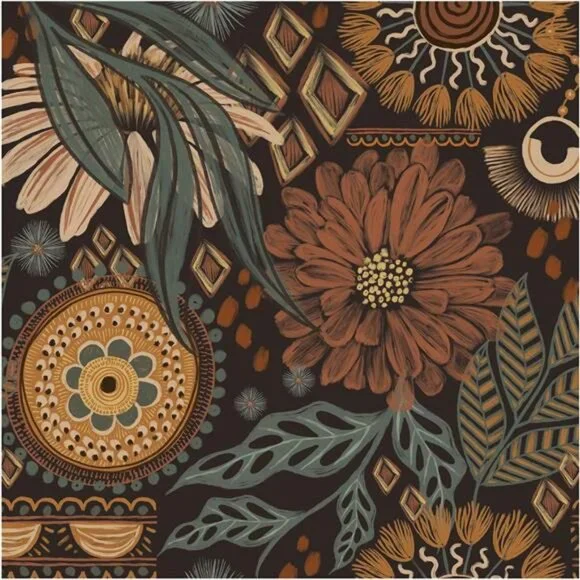 17.7in x 6.6ft Removable Wallpaper Peel‎ and Stick Floral Boho  Retro Wall Decor