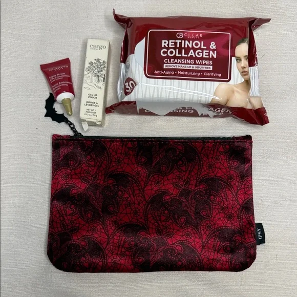 Ipsy Red & Black Web Patterned Cometic 4 Piece Beauty Bundle