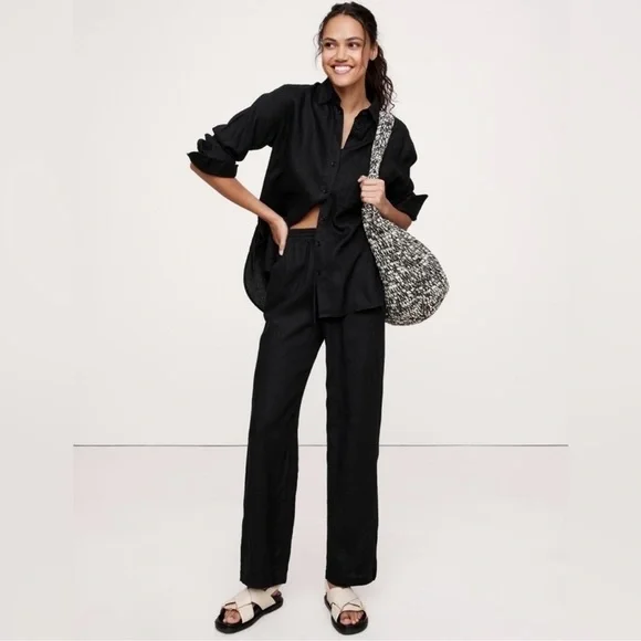 NEW! BANANA REPUBLIC BLACK LINEN PULL-ON ANKLE PANT 🖥️1️⃣2️⃣