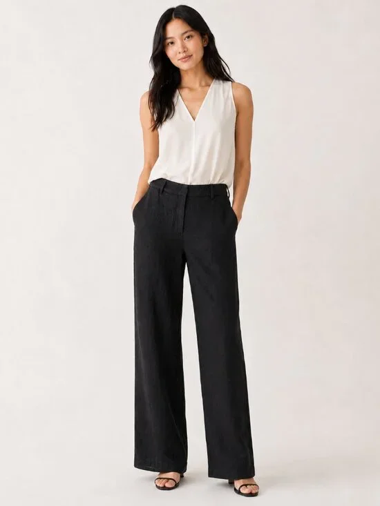 Banana Republic Black Wide-Leg Linen Pants Size XL Minimalist Capsule