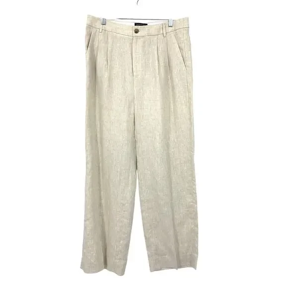 Banana Republic Wide Leg Pleated Front Pants Womens Size 12 Beige 100% Linen
