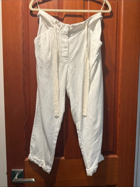 Wilfred White Tie-Waist Linen-Blend Pants size 4