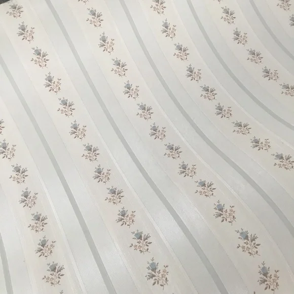✨Vintage Shabby Chic Pastel White Blue Stripe Floral Wallpaper
