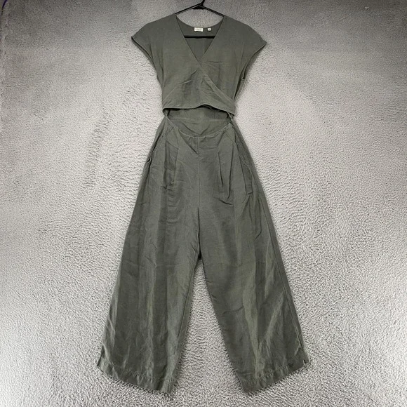 Wilfred Jumpsuit Womens 0 Aritzia Brax V Neck‎ Wide Leg Cutout Linen Ankle