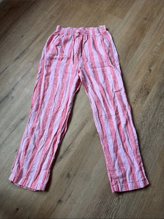 Banana Republic 100% Linen Pink & White Stripe Drawstring Pants XS