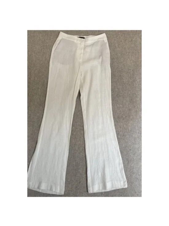 Zara High Waist Linen Flare Pants Womens M White Coastal New