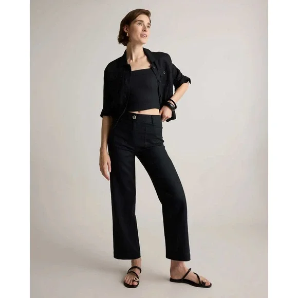 Quince European Linen patch pocket wide leg pants black size 4 NWT