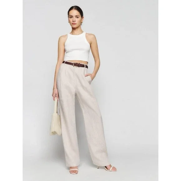 Reformation Mason Linen Wide Leg Short Pant Women's Size 4 Retail $188