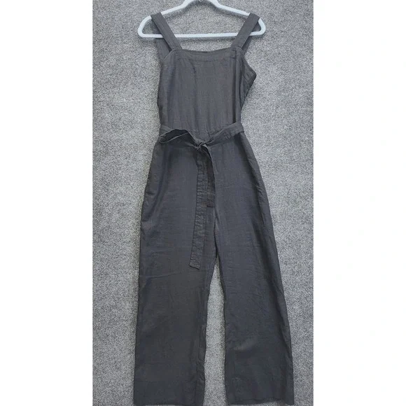 Quince 100% European Linen Square Neck Belted Wide Leg Sleeveless Jumpsuit S