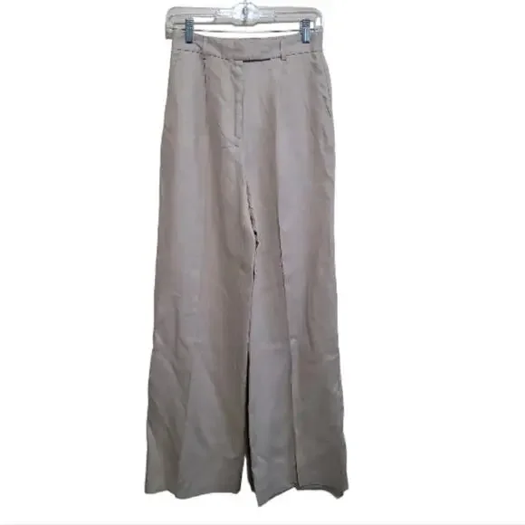 Zara Women's Khaki Linen Wideleg Trouser Pants With Pockets Size XSmall NWT