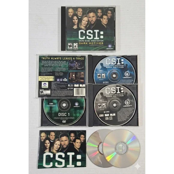 CSI Dark Motives PC Game Vintage 2004 CD-ROM‎ Complete 3 Disc Set Manual Ubisoft