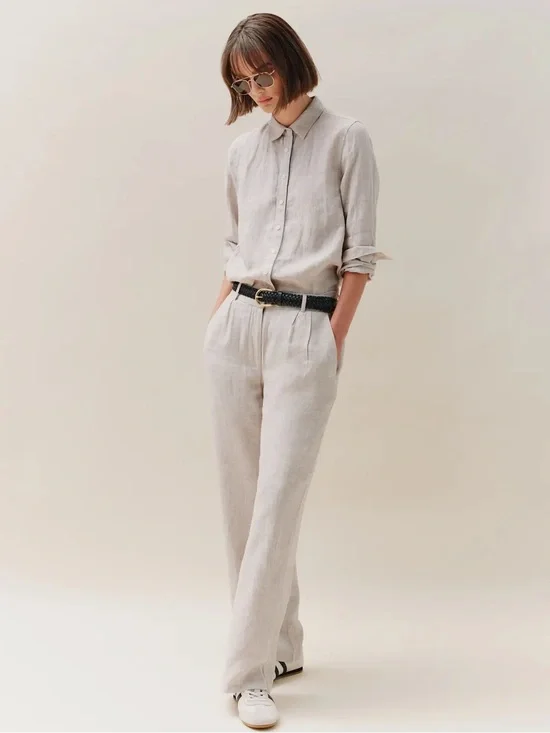 Quince 100% European Linen Pleated Wide Leg Trouser Pants Flax Size 2 Officewear