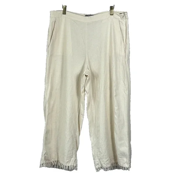 Banana Republic Pants Women's Size 12 Wide Leg Crop Linen Blend Tassel Hem