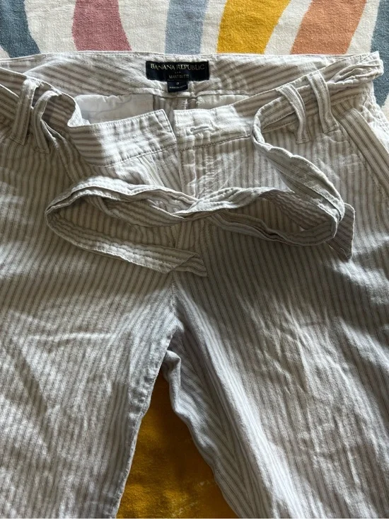Banana Republic Striped Linen Blend Pants - Cream & Taupe 426.5