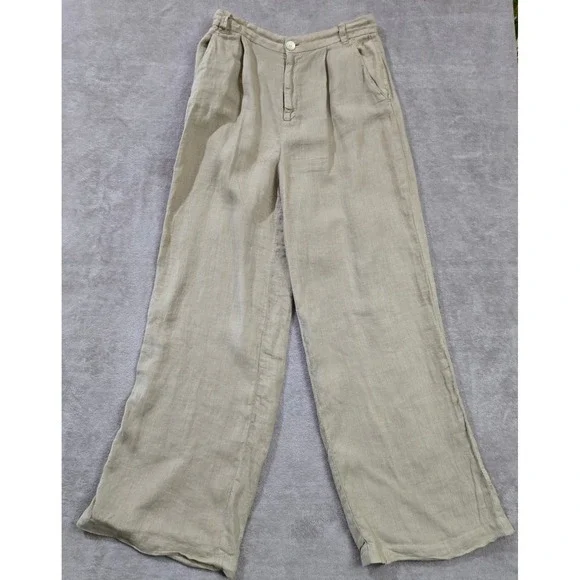 ZARA Linen Pants Women Small Wide Leg High Rise Pleated Coastal Boho  Lagenlook