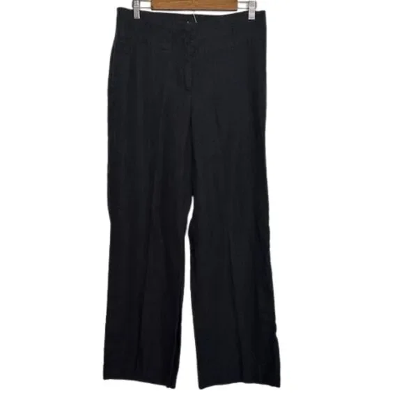 H&M 100% Linen Wide Leg Pants Womens 12 Career Business Breathable Trouser Black