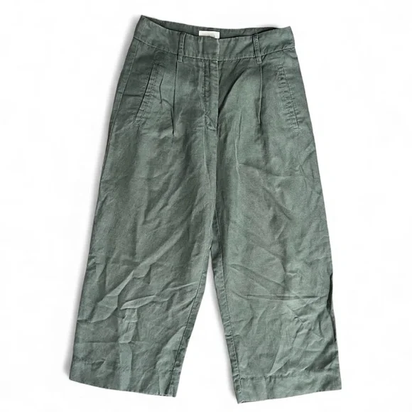 Wilfred Aritzia Green Linen Culottes Wide Leg‎ Cropped Pants 0
