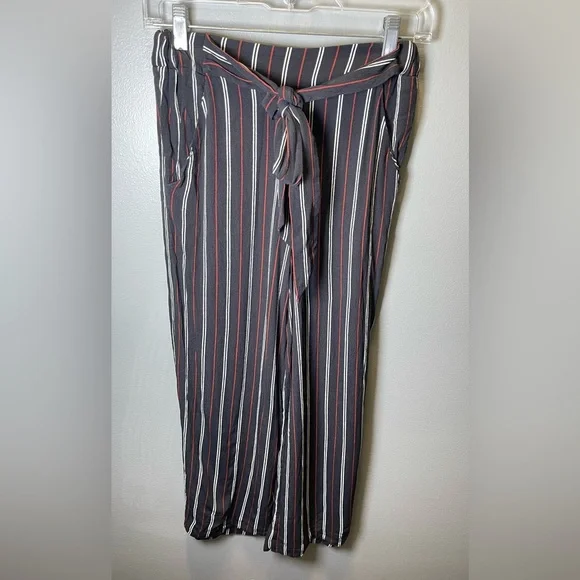 Aritzia Wilfred Women's Striped Pull-On Cropped Wide Leg Front Tie‎ Pant Size XS