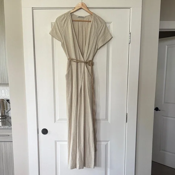 Zara Cream Jumpsuit with Belt and pockets