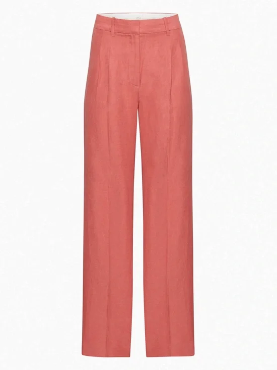 Aritzia Wilfred Pink Coral The Effortless Pants Linen Tailor High Waist Trousers
