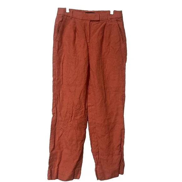 Banana Republic Linen Pant Size 4 Orange Women's Straight Leg Coastal Beachy