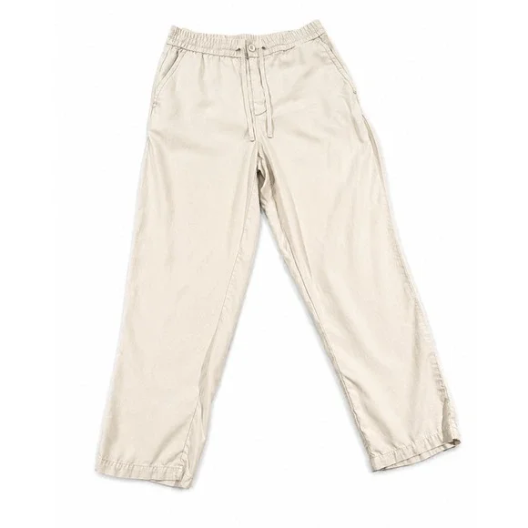Zara Relaxed‎ Khaki Trouser Pants Womens Medium Beige Drawstring Waist Pants