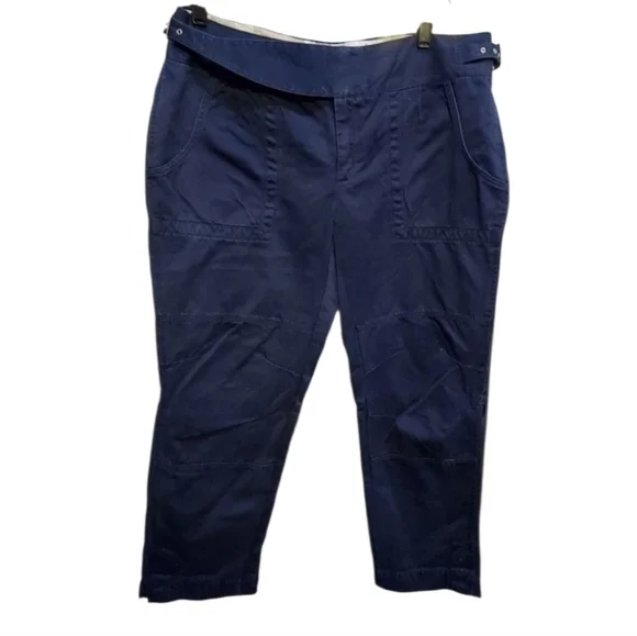 Banana Republic Heritage Navy Blue Cropped Belted Utility Linen Pants Size 12‎
