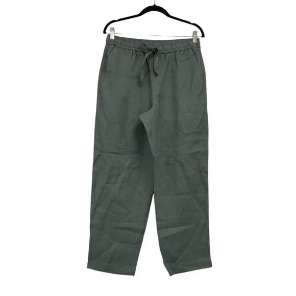 Zara Womens Linen Pants Medium M Trousers Grren Wide-Leg 5070/130 NWT